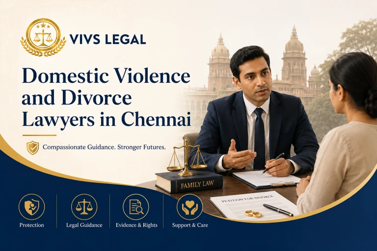 Lawyer advising a client on a domestic violence and divorce case in Chennai