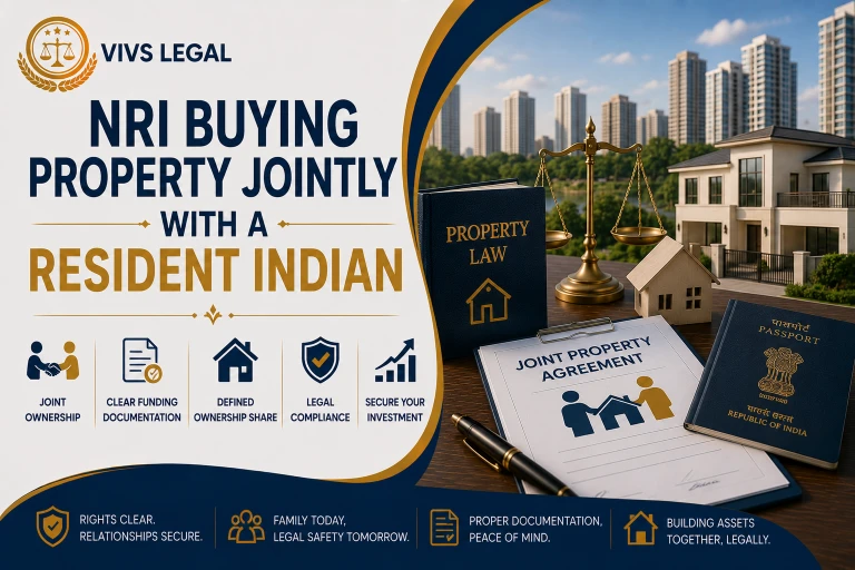 NRI and a resident Indian family member reviewing a joint property purchase agreement